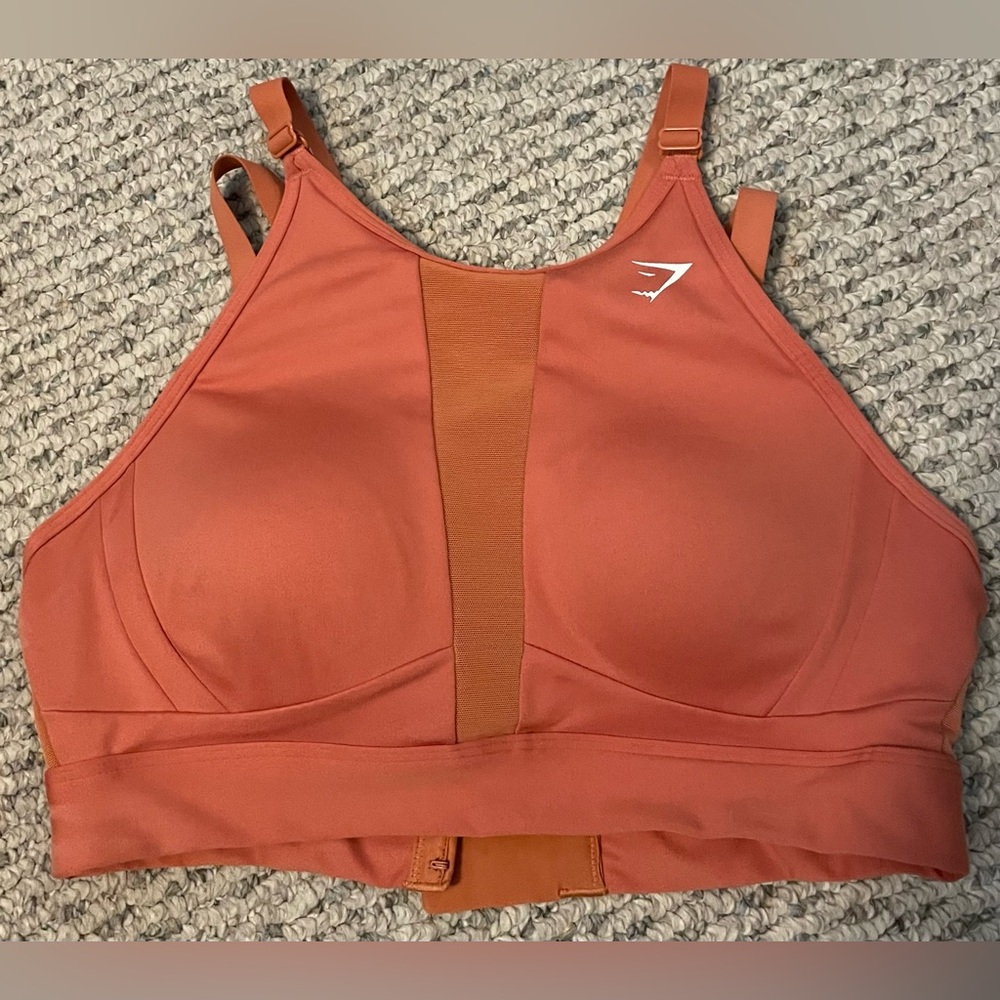 GYMSHARK Mesh Neckline High Support Sports Bra!! Burnt orange color. Size Small!